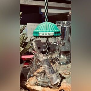 Starbucks Bear Glass with Teal Lid